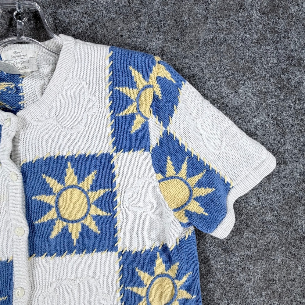 Christopher & Banks Cardigan Sweater Womens M Blue White Cloud Hand Embroidered - Picture 10 of 16